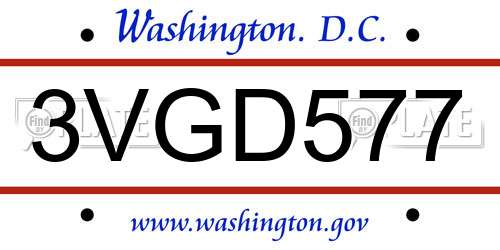 3VGD577 District Of Columbia License Plate