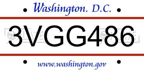 3VGG486 District Of Columbia License Plate