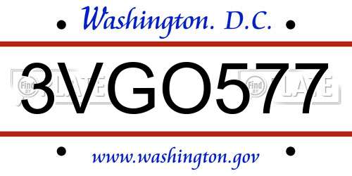 3VGO577 District Of Columbia License Plate