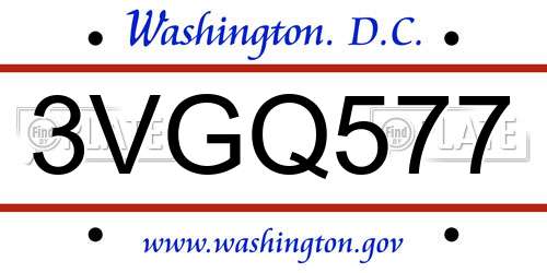 3VGQ577 District Of Columbia License Plate