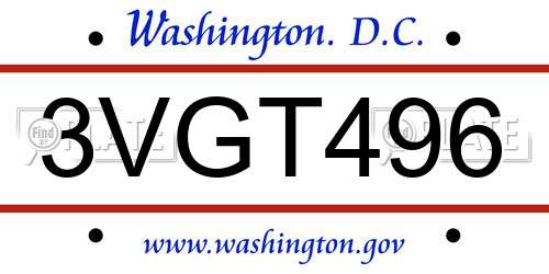 3VGT496 District Of Columbia License Plate