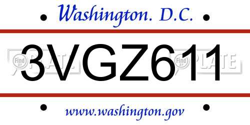 3VGZ611 District Of Columbia License Plate