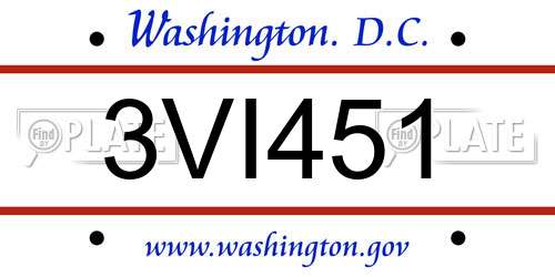 3VI451 District Of Columbia License Plate