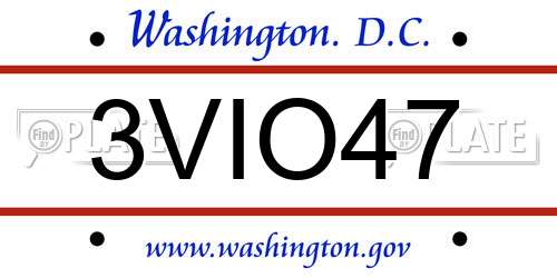 3VIO47 District Of Columbia License Plate