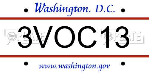 3VOC13 District Of Columbia License Plate
