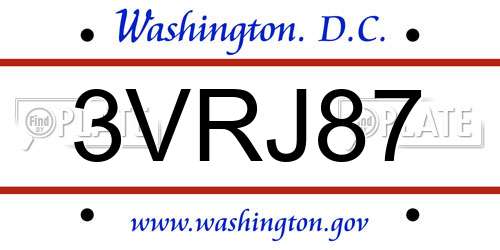 3VRJ87 District Of Columbia License Plate