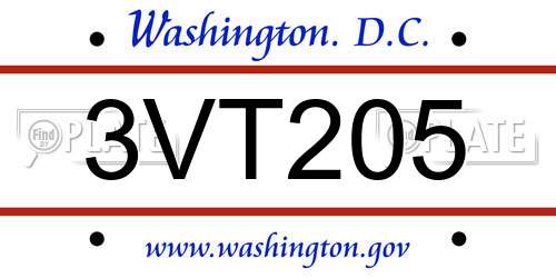 3VT205 District Of Columbia License Plate