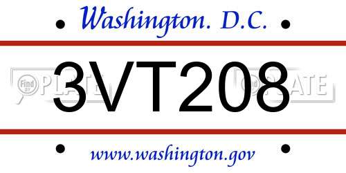 3VT208 District Of Columbia License Plate