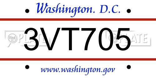 3VT705 District Of Columbia License Plate