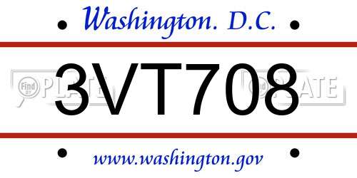 3VT708 District Of Columbia License Plate