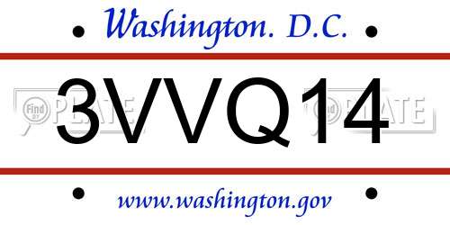 3VVQ14 District Of Columbia License Plate