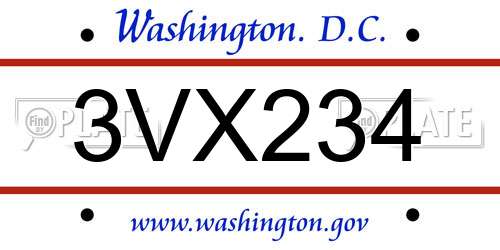 3VX234 District Of Columbia License Plate