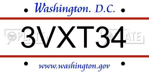 3VXT34 District Of Columbia License Plate