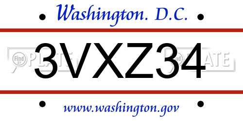 3VXZ34 District Of Columbia License Plate