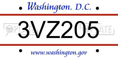 3VZ205 District Of Columbia License Plate
