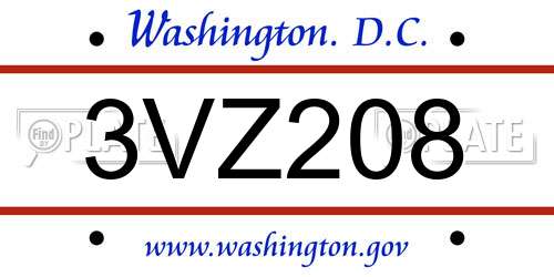 3VZ208 District Of Columbia License Plate