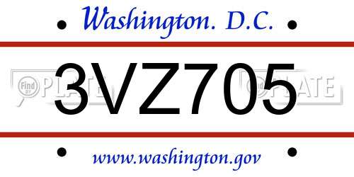 3VZ705 District Of Columbia License Plate