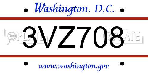 3VZ708 District Of Columbia License Plate