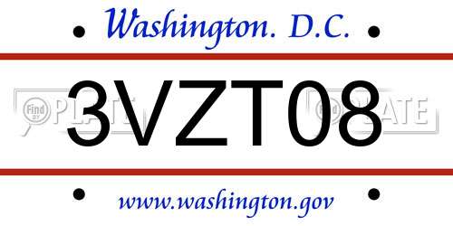 3VZT08 District Of Columbia License Plate