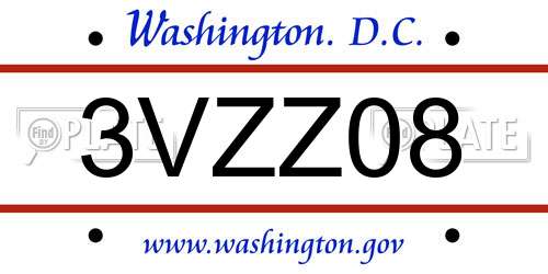 3VZZ08 District Of Columbia License Plate