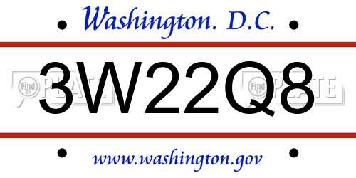 3W22Q8 District Of Columbia License Plate
