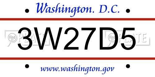 3W27D5 District Of Columbia License Plate
