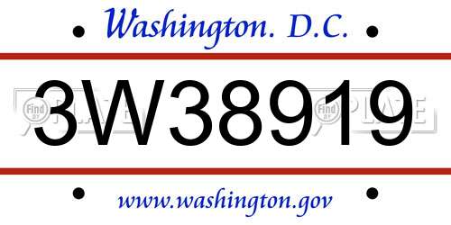 3W38919 District Of Columbia License Plate