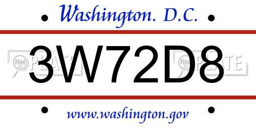 3W72D8 District Of Columbia License Plate
