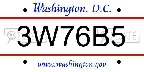 3W76B5 District Of Columbia License Plate