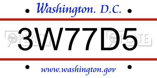 3W77D5 District Of Columbia License Plate