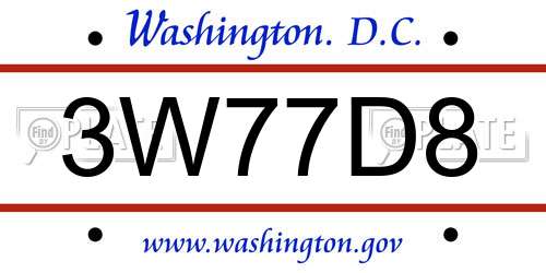 3W77D8 District Of Columbia License Plate