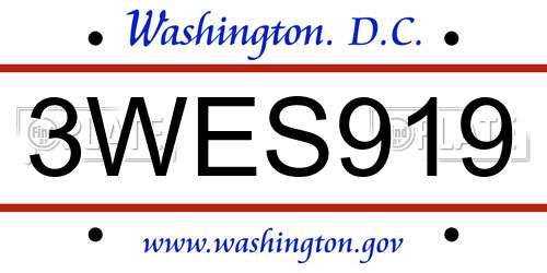 3WES919 District Of Columbia License Plate
