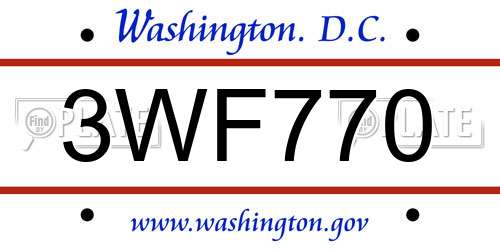 3WF770 District Of Columbia License Plate