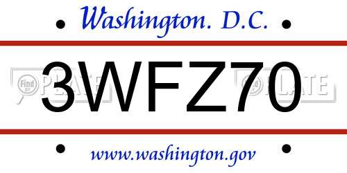 3WFZ70 District Of Columbia License Plate