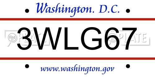 3WLG67 District Of Columbia License Plate