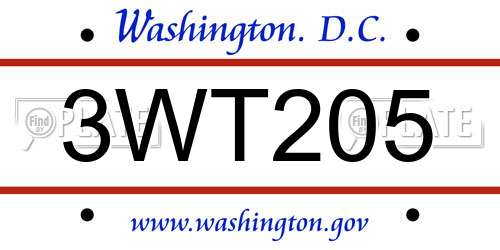 3WT205 District Of Columbia License Plate