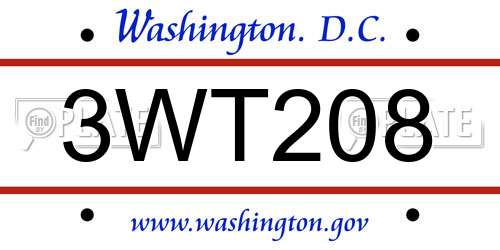 3WT208 District Of Columbia License Plate