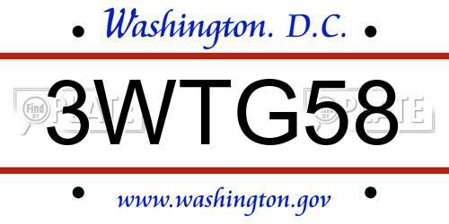 3WTG58 District Of Columbia License Plate