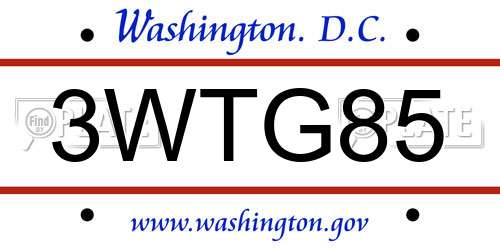 3WTG85 District Of Columbia License Plate