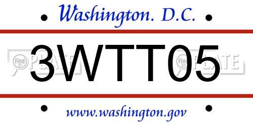 3WTT05 District Of Columbia License Plate