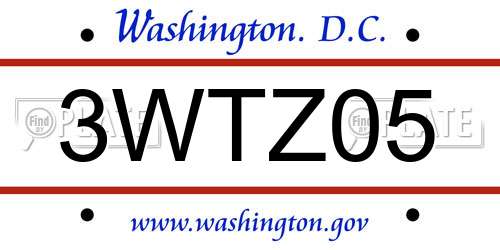 3WTZ05 District Of Columbia License Plate