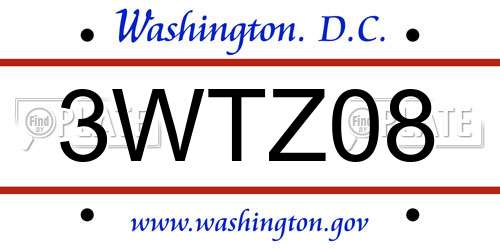 3WTZ08 District Of Columbia License Plate