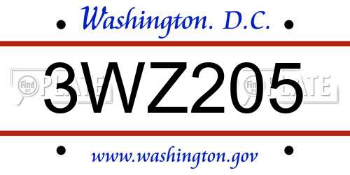 3WZ205 District Of Columbia License Plate