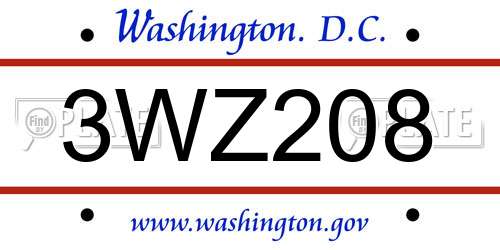 3WZ208 District Of Columbia License Plate
