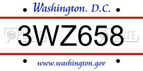 3WZ658 District Of Columbia License Plate