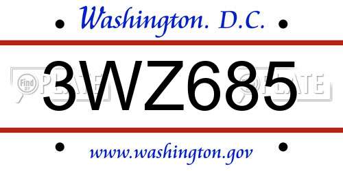 3WZ685 District Of Columbia License Plate