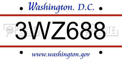 3WZ688 District Of Columbia License Plate