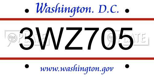 3WZ705 District Of Columbia License Plate