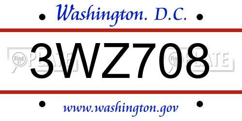 3WZ708 District Of Columbia License Plate