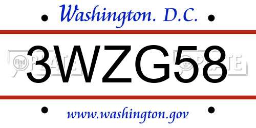 3WZG58 District Of Columbia License Plate